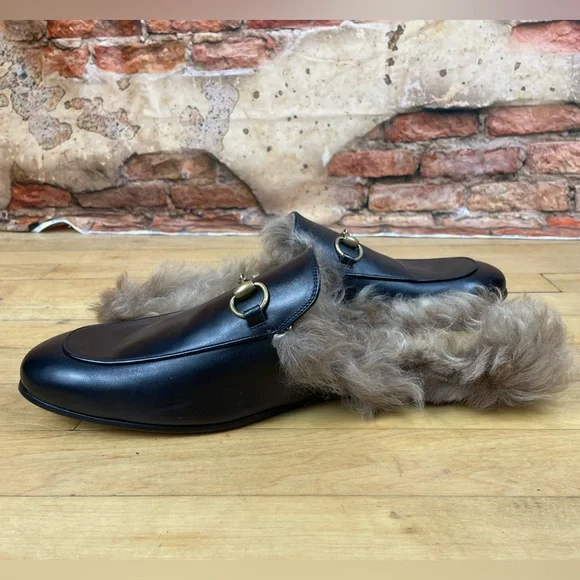 Gucci Princetown Shearling Leather Mules Size 12.5